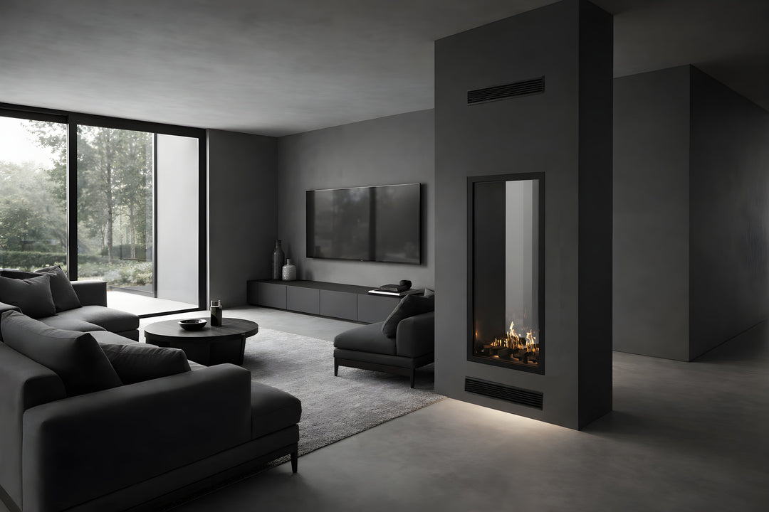 Bioethanol Tunnelkamin Vollglas Vertikal FAME 60x140 Wohnzimmer Ambiente