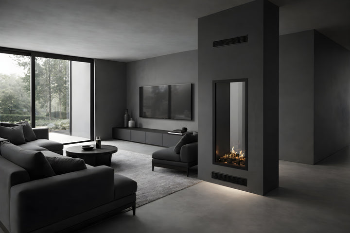 Bioethanol Tunnelkamin Vollglas Vertikal FAME 60x140 Wohnzimmer Ambiente