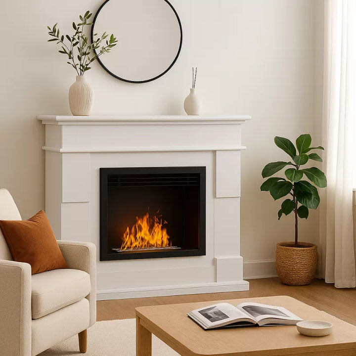 Freistehender Bioethanol Kamin Standkamin stehender Biokamin Portal Weiss Venezia Wohnzimmer Modern