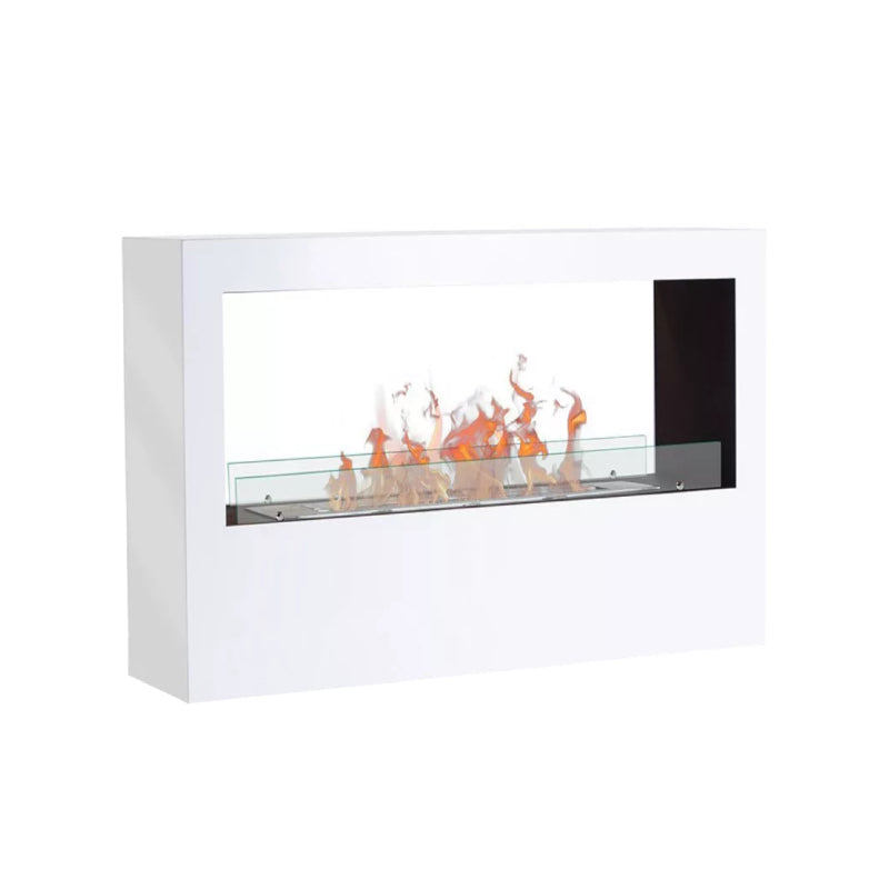Freistehender Bioethanol Standkamin ANDRO Weiss Raumteiler Zweiseitig mit Glas 100x70x30cm