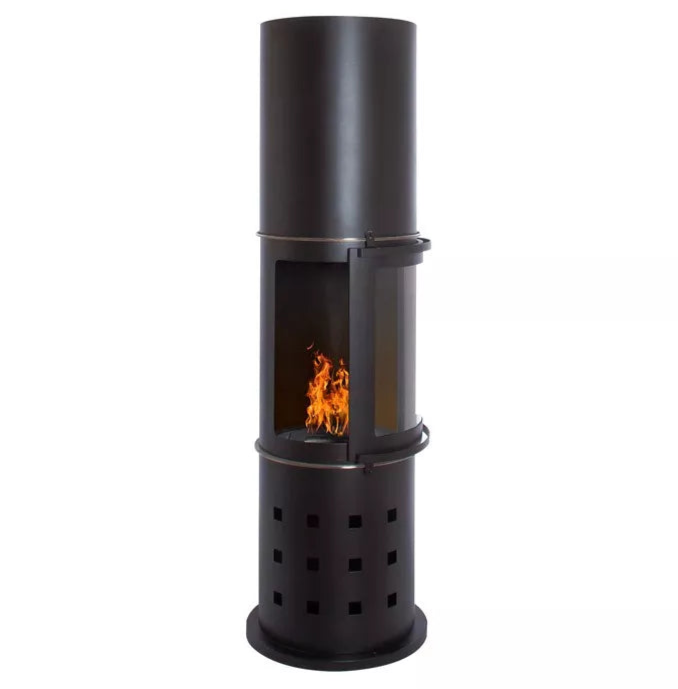 Freistehender Bioethanol Standkamin SANREMO Schwarz Glas-Schiebetür stehender Ethanol Biokamin