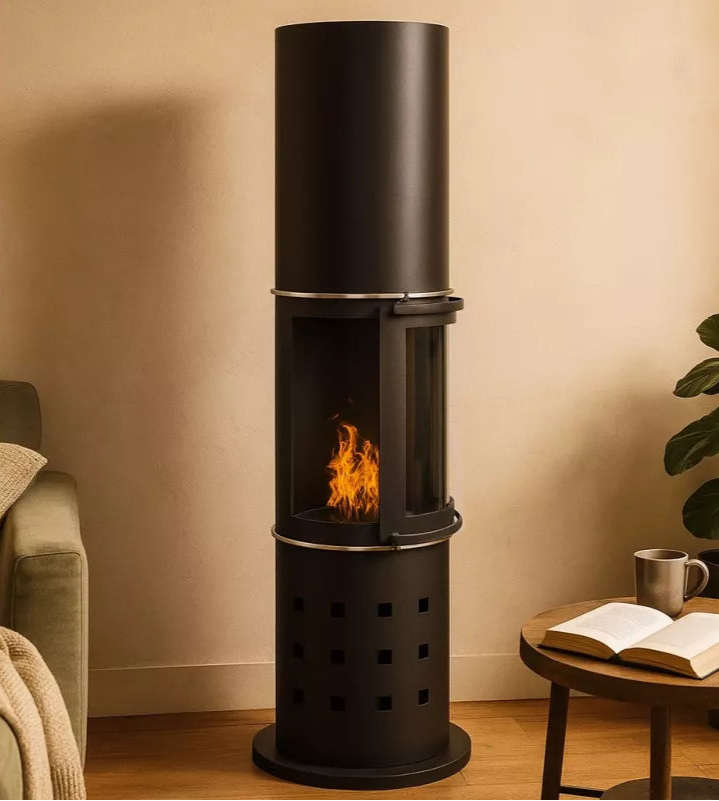Freistehender Bioethanol Standkamin SANREMO Schwarz Glastuer in Wohnzimmer Stehender Ethanol Biokamin
