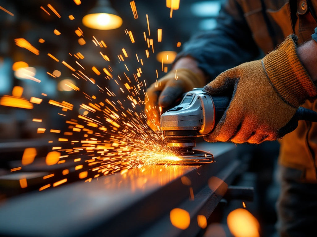 Schleifen eines Metallteil per Hand in der Herstellung eines Bioethanol Kamin von InFire