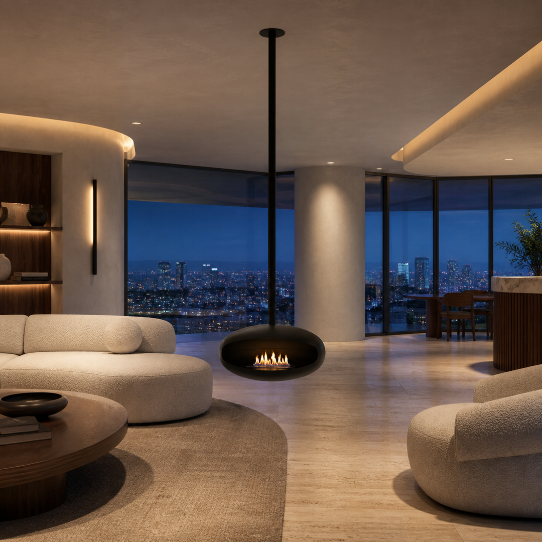 MARBELLA Bioethanol Deckenkamin im modernen Penthouse