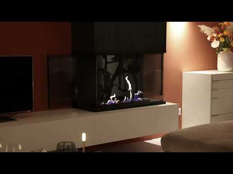 Bioethanol Einbaukamin Raumteiler Dreiseitig Vollverglasung MATE Wohnzimmer TV Modern Amsterdam