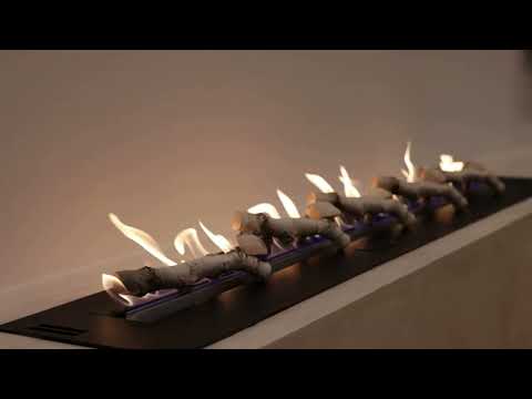 Bioethanol Einbau Brenner Kamin Ofen Fernbedienung A4 SmartFire Lowboard Naturstein Minimalistisch Holz Wild Flame