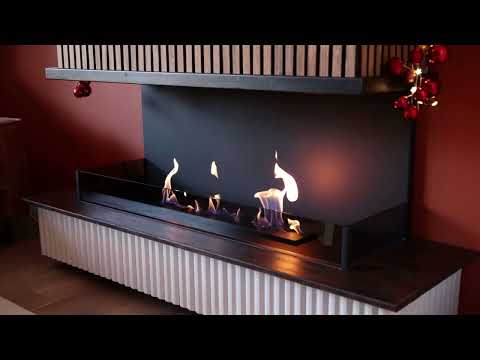 Bioethanol Einbaukamin Einbau Kamin Dreiseitig Raumteiler MATE Wohnwand mit TV Wohnzimmer Modern mit Glas Wild Flame
