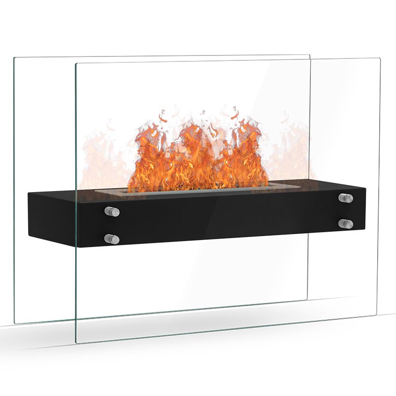 Freistehender Bioethanol Standkamin Tischkamin Tischfeuer ZAPHIR Schwarz mit Glas stehender Biokamin Ofen 80cm