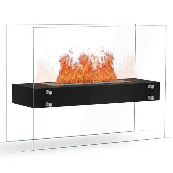 Freistehender Bioethanol Standkamin Tischkamin Tischfeuer ZAPHIR Schwarz mit Glas stehender Biokamin Ofen 80cm