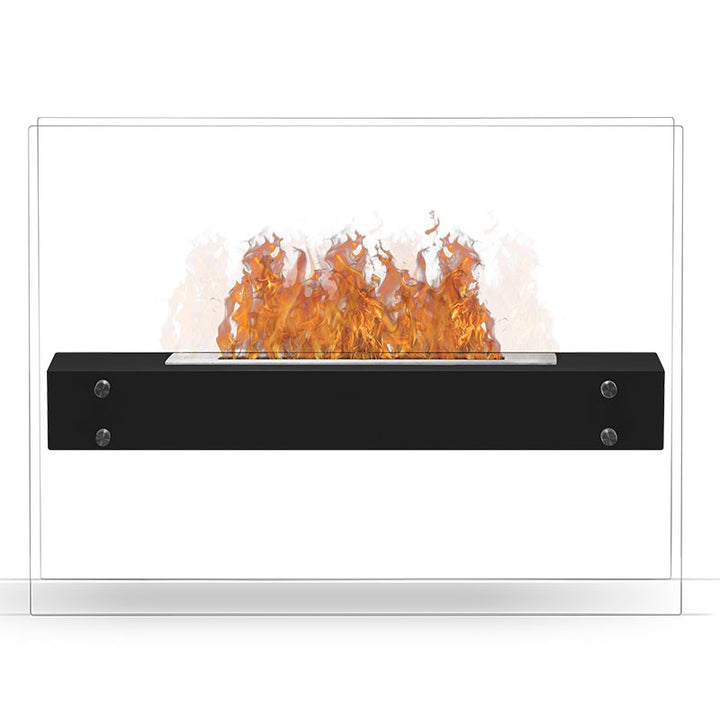 Freistehender Bioethanol Standkamin Tischkamin Tischfeuer ZAPHIR Schwarz mit Glas stehender Biokamin Ofen 80cm Frontal