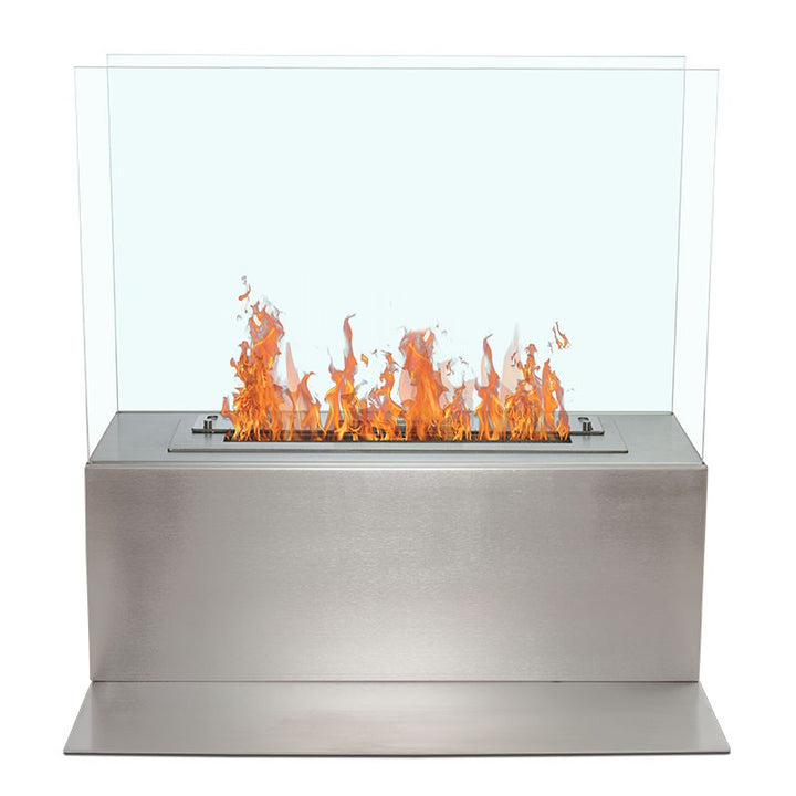 Bioethanol Tischkamin ARKUS in Schwarz mit Glas und Flammen, Frontansicht