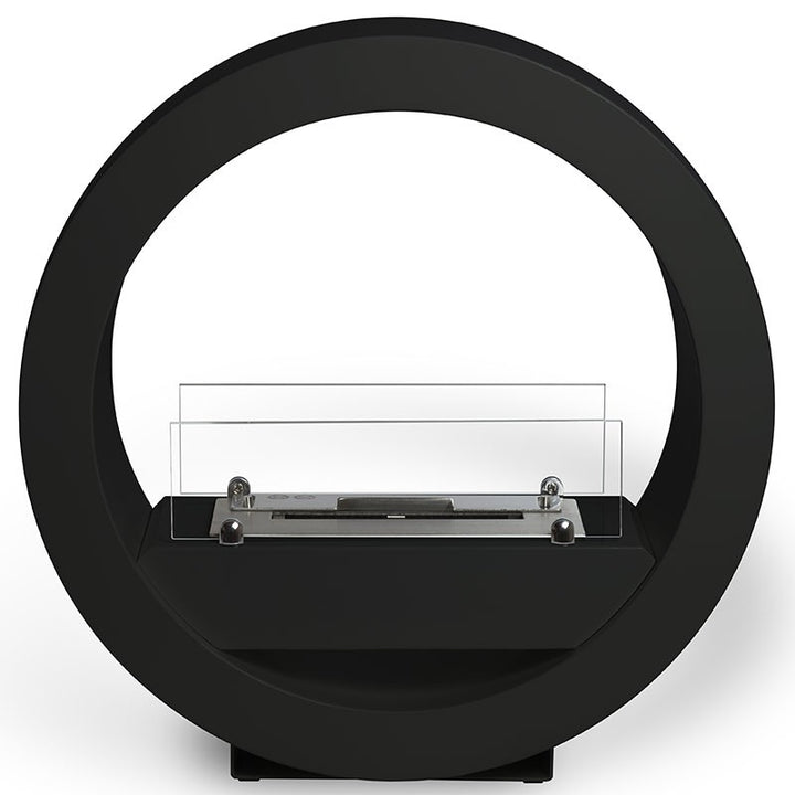 Bioethanol Tischkamin IZOA in Schwarz mit Glas, in der Frontansicht