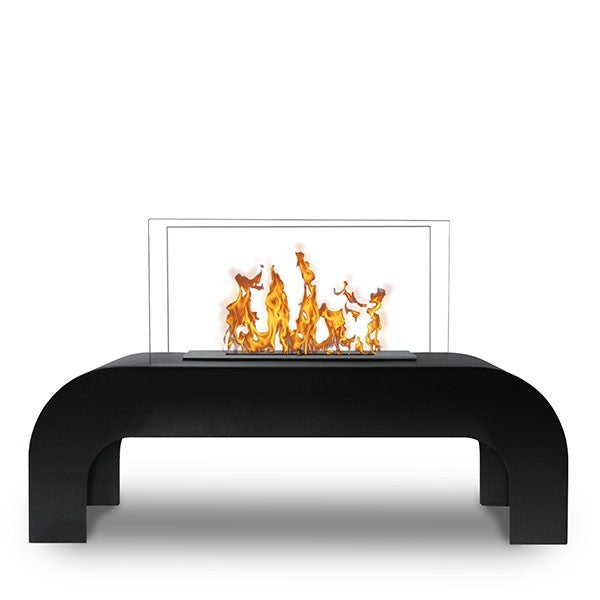 Bioethanol Tischkamin Standkamin LOUNGE in Schwarz mit Glas, Frontansicht ohne Flammen