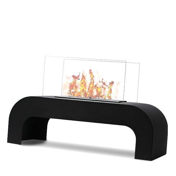 Bioethanol Tischkamin Standkamin LOUNGE in Schwarz mit Glas, in der Seitenansicht