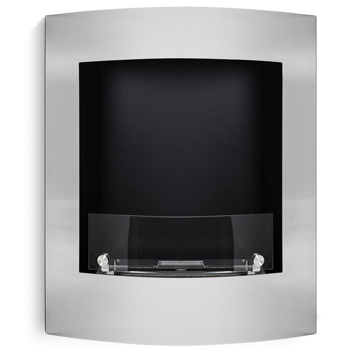 WIKAO Bioethanol Wandkamin PARIS in Edelstahloptik mit Glas, frontal