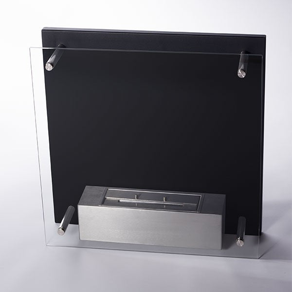Bioethanol Wandkamin SQUAREBOX in Schwarz mit Glas und Flammen - Schrägansicht