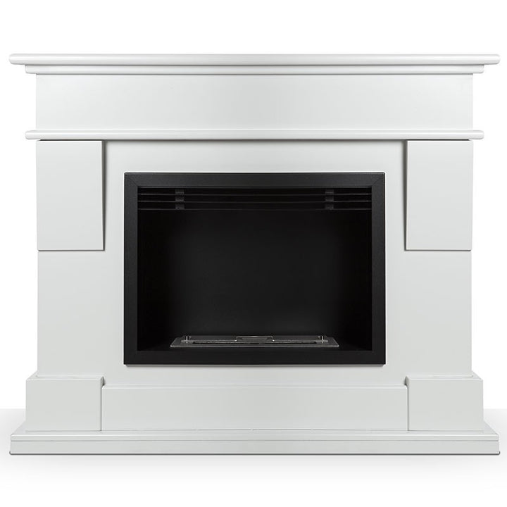 Freistehender Bioethanol Kamin Standkamin stehender Biokamin Portal Weiss Venezia Frontal